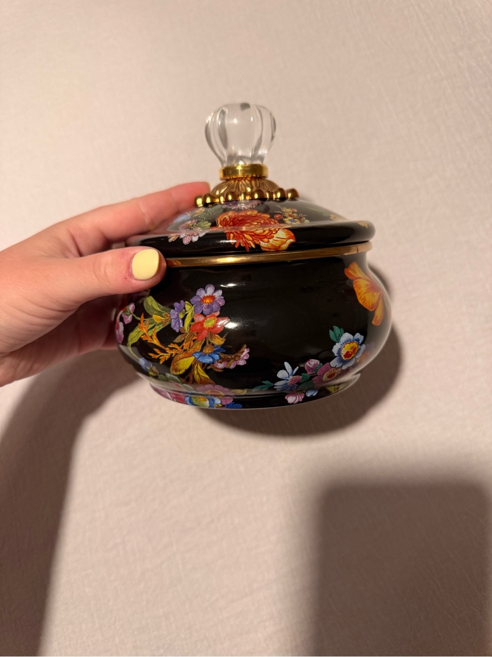 Mackenzie Childs Black Floral Market Squash Pot